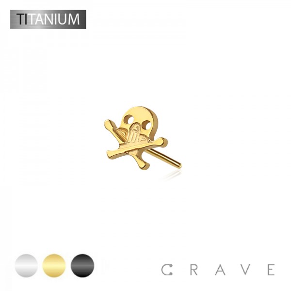 IMPLANT GRADE TITANIUM THREADLESS PUSH IN SKULL PIRATE FLAG TOP PART (ONLY)